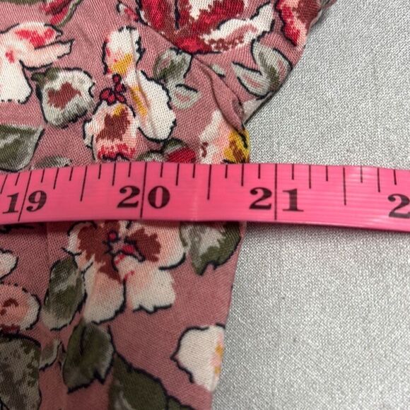 Xhiliration XXL Pink Floral V Neck Romper Keyhole Back Twist Knot Cutout Sleeves - Picture 9 of 12